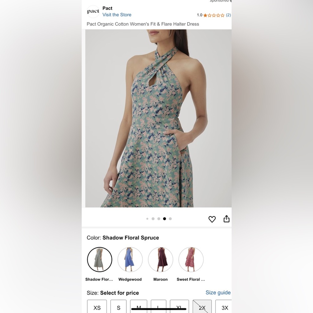 NWT Pact Fit & Flare Halter Dress in Floral Spruce